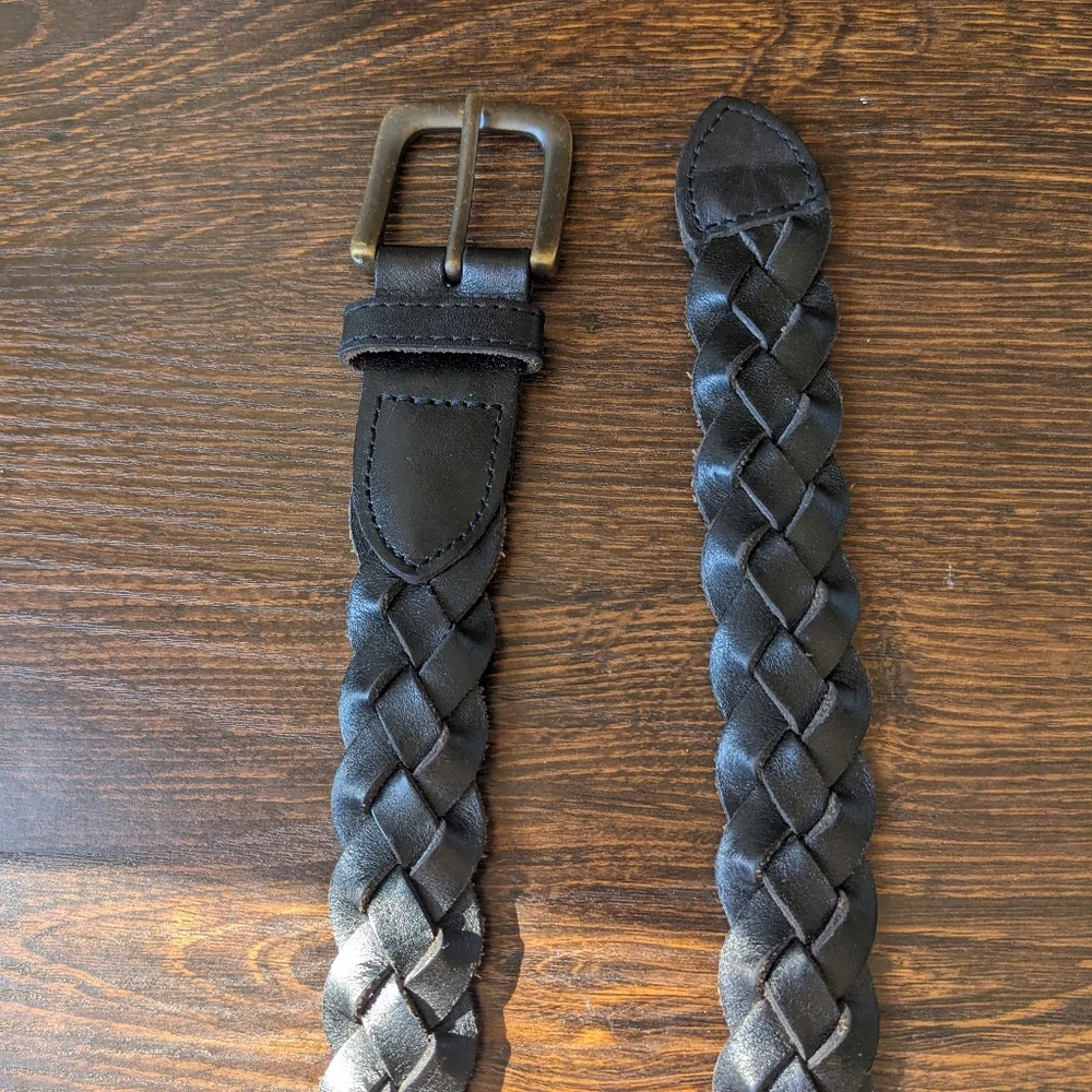 Lands' End Black Leather Braided Kids Boys Girls Youth Belt
